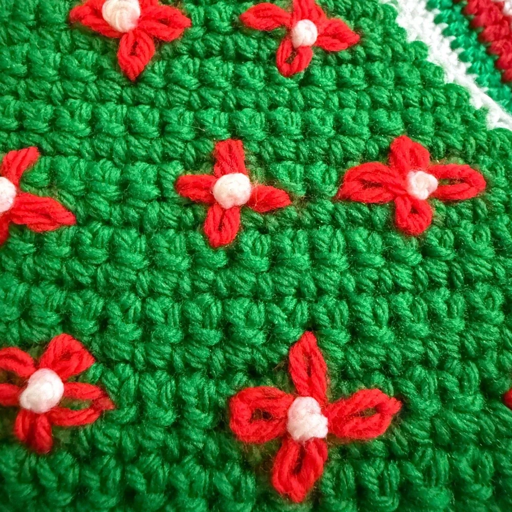 Vintage Crochet‎ Christmas Tree Trivet Pot Holder Set Handmade Holiday Kitchen